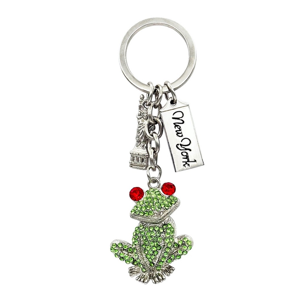 Rhinestone Frog New York & Statue of Liberty Charms Key Chain